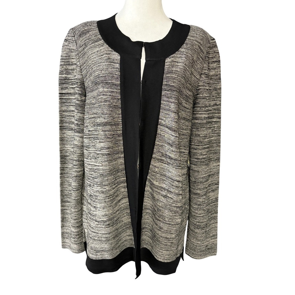 Exclusively Misook Cardigan Sweater Womens XL‎ Gray Black Knit Hook Eye Front